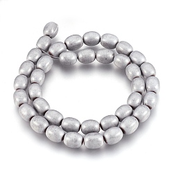 Platinum Plated Electroplate Non-magnetic Synthetic Hematite Bead Strands, Frosted, Barrel, Platinum Plated, 10~10.5x7~8mm, Hole: 1mm, about 39~40pcs/strand, 15.7 inch(40cm)
