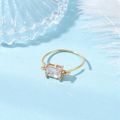 Прозрачный Прозрачные стеклянные кольца для пальцев, прямоугольные, с золотой экологичной медной проволокой, прозрачные, размер США 9 (18.9 мм)