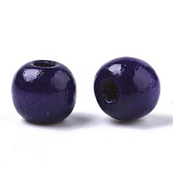 Dark Slate Blue Dyed Natural Wood Beads, Round, Lead Free, DarkSlate Blue, 10x9mm, Hole: 3mm, about 3000pcs/1000g