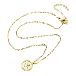 Водолей 304 плоские круглые подвески из нержавеющей стали с кубическим цирконием в виде созвездия, кабель ожерелья цепи, золотые, Водолей, 15.35 дюйм (39 см)