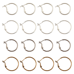 Gemischte Farbe 16 Paare 4 Stil Messing Creolen, Ring, Gemischte Farbe, 20~24x1.5 mm, Stift: 0.6~0.7 mm, 4 Paare/Stil