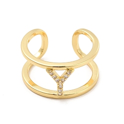 Letter Y Кольцо-манжета с открытой буквой из прозрачного кубического циркония, кольцо из настоящей позолоченной латуни с двойной линией для женщин, без свинца и без кадмия, letter.y, размер США 18 (6 мм)