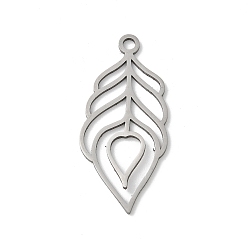 Нержавеющая Сталь Цвет 201 подвески из нержавеющей стали, лазерная резка, очарование листа, анти-тускнение, цвет нержавеющей стали, 35x16x1 мм, отверстие : 2 мм