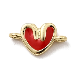 Красный Латунь эмаль подвески, сердце прелести, стойки покрытие, долговечный, без кадмия и без свинца, реальный 18 k позолоченный, красные, 6x11x2.5 мм, отверстие : 1 мм