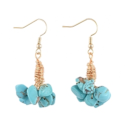 Синтетическая Бирюза Серьги из синтетического бирюзового зажима с подвесками, с фурнитурой латунной для серег, 43 мм, штифты : 0.5 мм