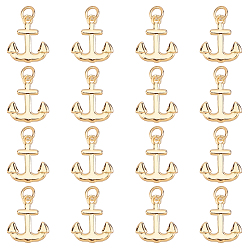 Real 18K Gold Plated 16Pcs Brass Pendants, with Jump Ring, Anchor Charms, Lead Free & Cadmium Free, Long-Lasting Plated, Rack Plating, Real 18K Gold Plated, 13.5x11.5x1.5mm, Hole: 2.8mm