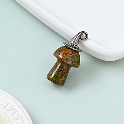 Unakite Natural Unakite Pendnats, with Alloy Finding, Mushroom Charms, 30x25mm