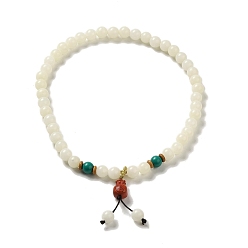 Mixed Stone Synthetic Turquoise & White Jade Bodhi Root Beaded Stretch Bracelet with Cinnabar Lucky Bag Charm, 36cm