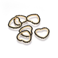 Black MIYUKI & TOHO Handmade Japanese Seed Beads, with 304 Stainless Steel Link Rings, Loom Pattern, Heart, Golden, Black, 17~17.5x19x1.8~2mm