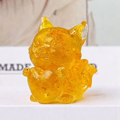 Цитрин Украшения дисплея натурального цитрина, украшения для домашнего офиса из смолы, лиса, 40x35 мм