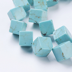 Dark Turquoise Natural Magnesite Beads Strands, Dyed, Cube, Dark Turquoise, 10x10x10mm, Hole: 1mm, about 26pcs/strand, 15 inch