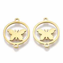 Golden 201 Stainless Steel Links connectors, Laser Cut Links, Flat Round with Butterfly, Golden, 19x15x1mm, Hole: 1mm