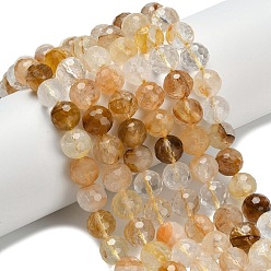 Yellow Hematoid Quartz Бусины из натурального желтого гематоидного кварца класса А, граненый (128 граней), круглые, 10 мм, отверстие : 0.8 мм, около 40 шт / нитка, 15.55 дюйм (39.5 см)