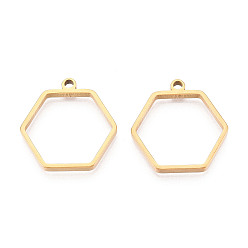 Шестиугольник 201 подвески из нержавеющей стали, реальный 18 k позолоченный, ионное покрытие (ip), шестиугольник, 28x27x3 мм, отверстие : 2.2 мм