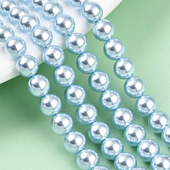 Светло-Голубой Выпечка из окрашенного перламутрового стекла жемчужные бусинки, круглые, Небесно-голубой, 6 мм, отверстие : 0.8 мм, около 69~70 шт / нитка, 15.75~15.94 дюйм (40~40.5 см)