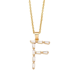 Letter F Unisex Brass Micro Pave Clear Cubic Zirconia Pendant Necklaces with Cable Chain, Letter, Letter F, 17.72 inch(45cm)