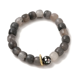 Cloudy Quartz Natural Cloudy Quartz & Shell Stretch Bracelets, with Real 14K Gold Plated Brass Beads, Inner Diameter: 2-1/4 inch(5.6cm)