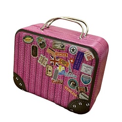 Fuchsia Mini Iron Suitcases, Miniature Vintage Luggage, Dollhouse Decorations, Rectangle, Fuchsia, 75x55x35mm