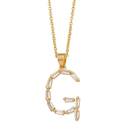 Letter G Unisex Brass Micro Pave Clear Cubic Zirconia Pendant Necklaces with Cable Chain, Letter, Letter G, 17.72 inch(45cm)
