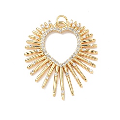 Настоящее золото 18K Латунные микропаве прозрачные подвески с фианитом, сердце прелести, с целью перехода в кольце, реальный 18 k позолоченный, 31.5x27.5x2 мм, отверстие : 3 мм