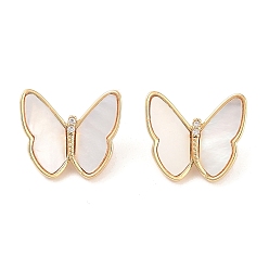 Настоящее золото 18K Латунь микро проложить кубические циркониевые кнопки, с оболочкой, бабочка, реальный 18 k позолоченный, 13x15x6 мм, отверстие : 1 мм