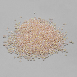 Misty Rose 12/0 Grade A Round Glass Seed Beads, Transparent Frosted Style, AB Color Plated, Misty Rose, 2x1.5mm, Hole: 0.8mm, about 30000pcs/bag