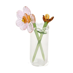 October Calendula Набор для украшения стола, состоящий из цветов и вазы, изготовленных вручную методом лэмпворк., розовые, октябрьская календула, 24.5~32.5x23.5~32.5x43~52 мм