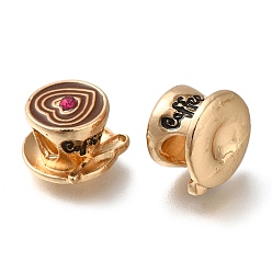 Золотой Наберешь покрытие эмали сплава европейские шарики, со стразами, бусины с большим отверстием, кофейная чашка с сердцем, золотые, 12.5x13x9.5 мм, отверстие : 5 мм