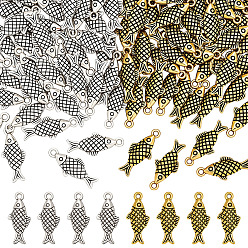 Античный Серебрянный & Античный Золотой 100 шт 2 стили подвески из сплава в тибетском стиле, рыба, старинное серебро и античный золотой, 20x8.5~9x3 мм, отверстие : 1.6 мм, 50 шт / цвет