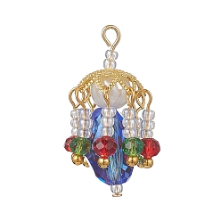 Синий Стеклянные подвески, люстра, со стеклянной жемчужиной и 304 петлей из нержавеющей стали, граненые, синие, 26x11 мм, отверстие : 1.6 мм