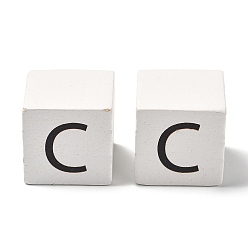 Letter C Древесина европейского бисера, бусины с большим отверстием, куб с письмом, буква С, 30.5x30.5x29.5~30.5 мм, отверстие : 5 мм