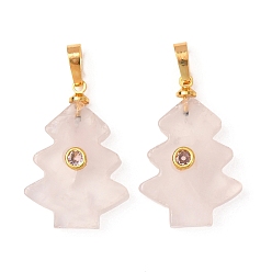 Розовый Кварц Природного розового кварца подвески, Подвески для рождественской елки с фурнитурой из микрофибры из латуни, золотые, 28x20x7.5 мм, отверстие : 7x4 мм
