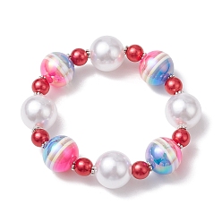 Разноцветный Эластичные браслеты из круглых бусин из смолы и акрила, красочный, внутренний диаметр: 1-3/4 дюйм (4.5 см)
