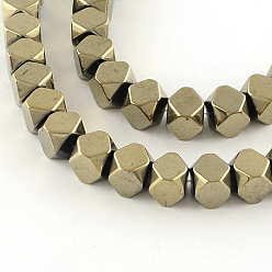 Светло-Золотое Покрытие Гальванизировать немагнитных синтетический гематит нитей бисера, многоугольник, свет позолоченные, 8x8 мм, отверстие : 1 мм, около 49 шт / нитка, 15.3 дюйм