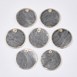 Gray Edge Golden Plated Capiz Shell Pendants, Spray Painted, Flat Round, Gray, 25x1~2mm, Hole: 1mm