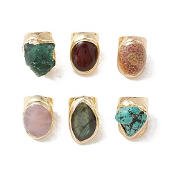 Смешанные камни Открытое кольцо-манжета неправильной овальной формы с драгоценными камнями, золотое латунное массивное кольцо для женщин, без кадмия и без свинца, размер США 7 3/4 (17.9 мм)