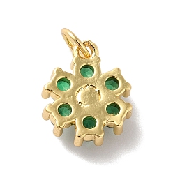 Dark Green Rack Plating Brass Micro Pave Cubic Zirconia Charms, with Pearl, Cadmium Free & Lead Free, Real 18K Gold Plated, Flower, Dark Green, 12.5x10.5x4mm, Hole: 3.6mm