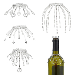 Platinum 4Pcs Iron & Glass Rhinestone Wine Glass Charms, Platinum, 45~80x50mm