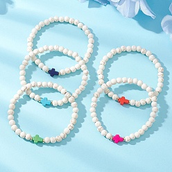 (52) Непрозрачная лаванда Синтетические бирюзовые бусины эластичные браслеты для женщин и мужчин, рондель и крест, разноцветные, бусины : 6 мм, внутренний диаметр: 2.34 дюйм (5.95 см)