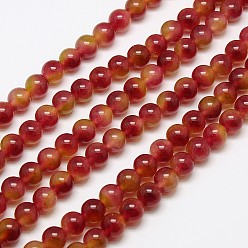 Красный Натуральный Malaysia нити нефритовый шарик, круглый окрашенные бусины, красные, 8 мм, отверстие : 1 мм, около 48 шт / нитка, 15 дюйм