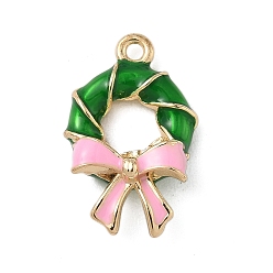 Christmas Wreath Рождественские эмали сплава подвески, золотые, Рождественский венок, 19.5x12x5 мм, отверстие : 1.4 мм