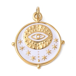 Белый 304 нержавеющей стальной эмали подвески, с целью перехода в кольце, золотые, плоские круглые с узором глаз, белые, 24x21x1.5 мм, отверстие : 5x2.5 мм