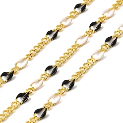 Черный Латунь Figaro цепи, пайки, с эмалью, стойки покрытие, долговечный, без свинца и без кадмия, с катушкой, реальный 18 k позолоченный, чёрные, 5x3x1 mm и 2.5x2x1 mm