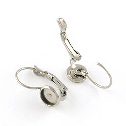 Stainless Steel Color Flat Round Tray Smooth Surface 304 Stainless Steel Leverback Earring Findings, Stainless Steel Color, Tray: 6mm, 19x8mm, Pin: 0.8mm