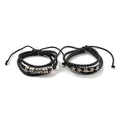 Mixed Shapes Трехслойные многонитевые браслеты из плетеной искусственной кожи и вощеных шнуров, браслеты из бисера, разнообразные, внутренний диаметр: 2-1/4~3-3/4 дюйм (5.7~9.5 см)