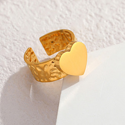 Real 18K Gold Plated 304 Stainless Steel Cuff Open Rings, Heart, Real 18K Gold Plated, 18mm