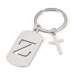 Letter Z 1Porte-clés en acier inoxydable, avec porte-clés fendus, rectangle, couleur inox, lettre z, 72mm