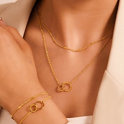 Золотой Переплетенное кольцо 304 двухслойные ожерелья и браслеты из нержавеющей стали, золотые, 7.20 дюйм (183 мм)