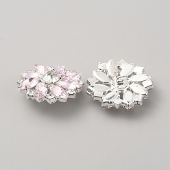 Pink 1 - пустые кнопки, горный хрусталь и стекло, , цветок, розовые, 26x26x10 мм, отверстие : 2 мм