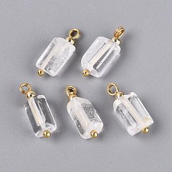 Quartz Crystal Natural Quartz Crystal Pendants, Rock Crystal Column Charms, with Golden Tone Brass Findings, Faceted, 16.5~18.5x5.5~7.5x5.5~7.5mm, Hole: 1.6~2mm, about 5pcs/bag